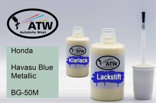 Honda, Havasu Blue Metallic, BG-50M: 20ml Lackstift + 20ml Klarlack - Set, von ATW Autoteile West.